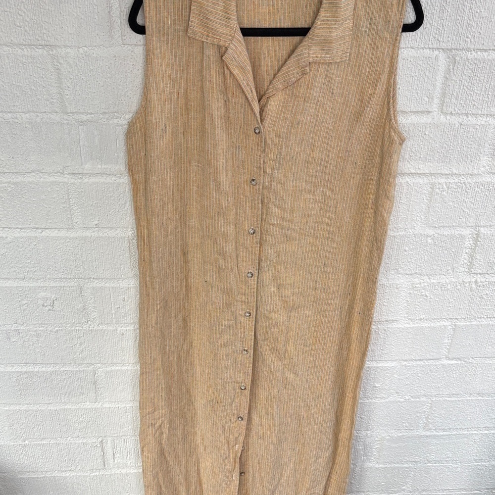 Cut Loose Linen Colorful Textured Thread Striped Maxi Sleeveless Dress sz M